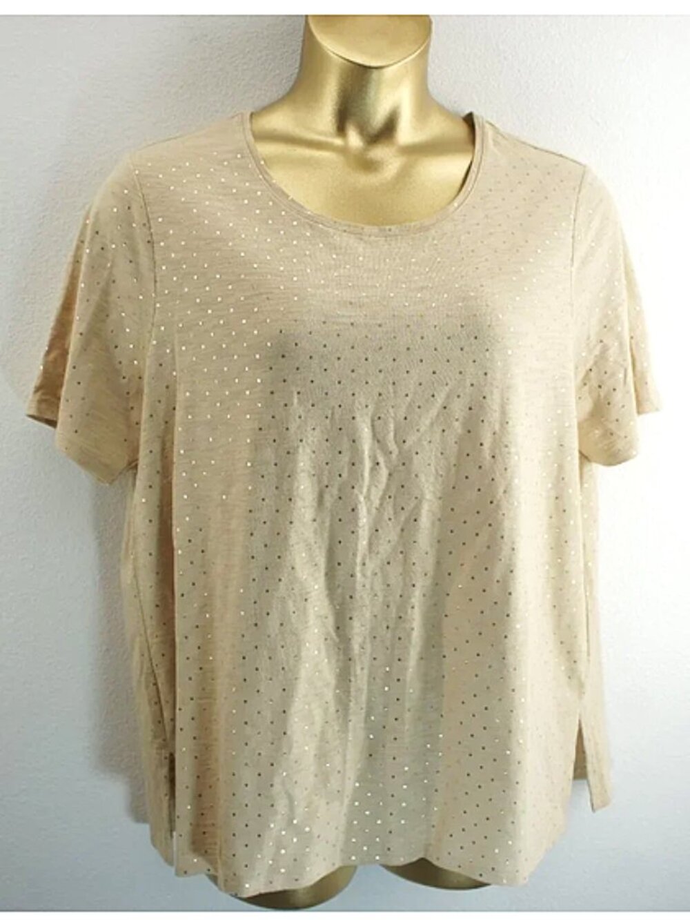 Chico's Beige W/ Gold Polka Dot Short Sleeve Top size 3